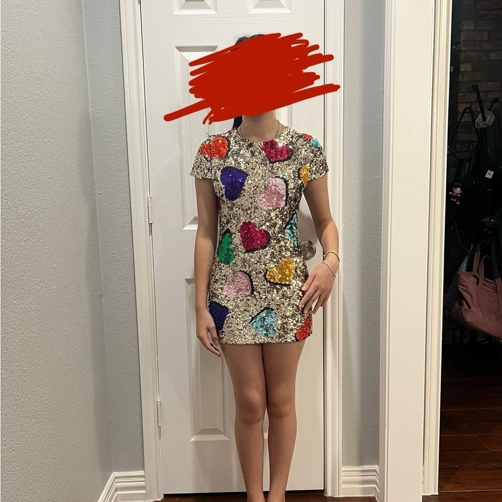 Alice + Olivia Gold Sequin Heart Mini Dress